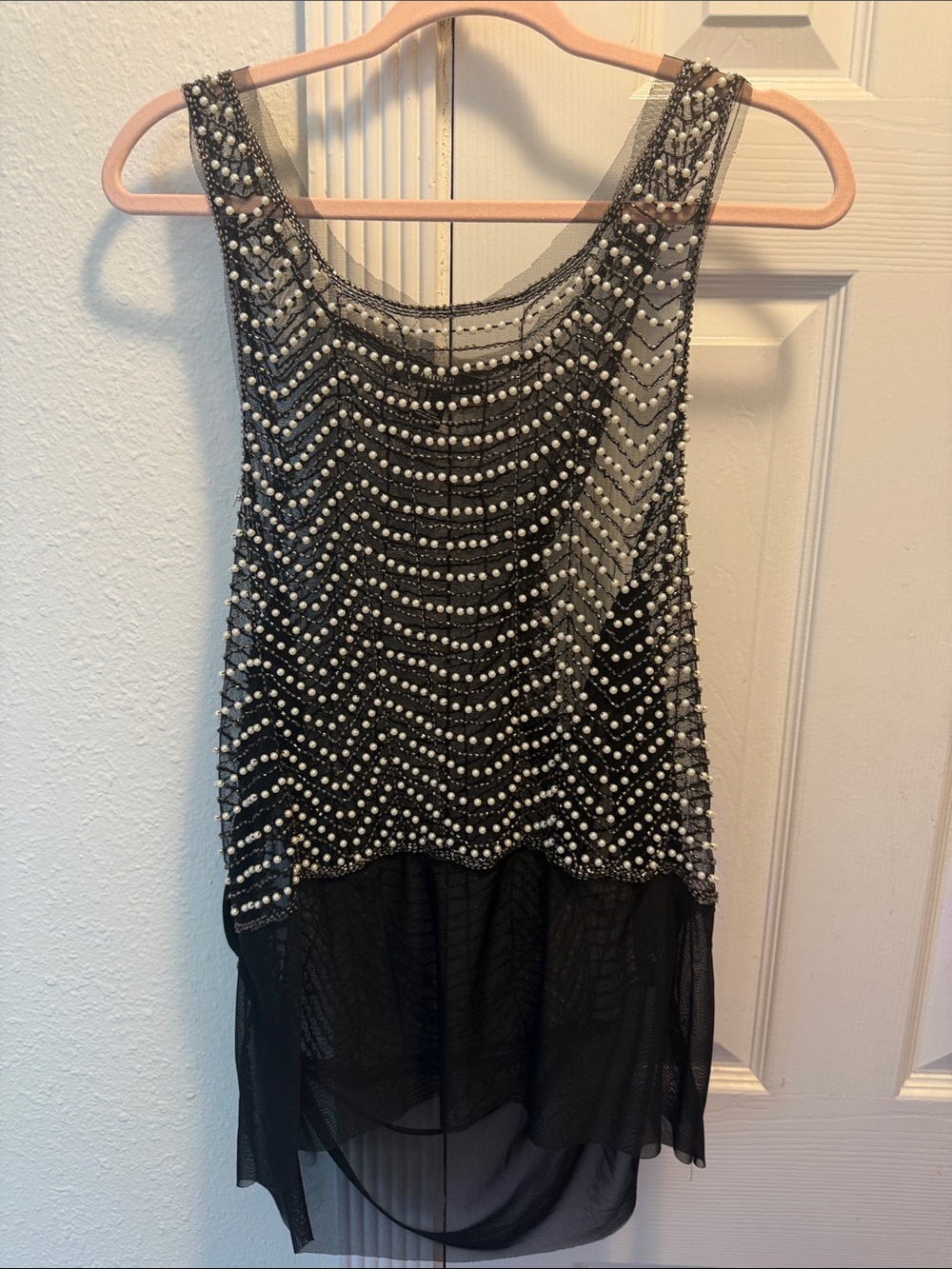 Forever 21 Black Beaded High-Low Dress with Pearlescent Accents